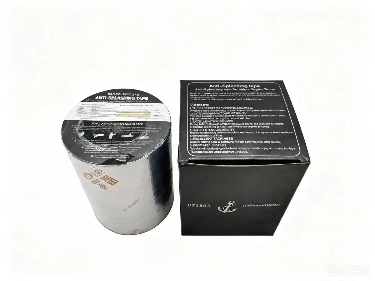 Anti-splashing tape 140mm x 10m roll for marine fuel line protection - aramid woven fabric with aluminum foil