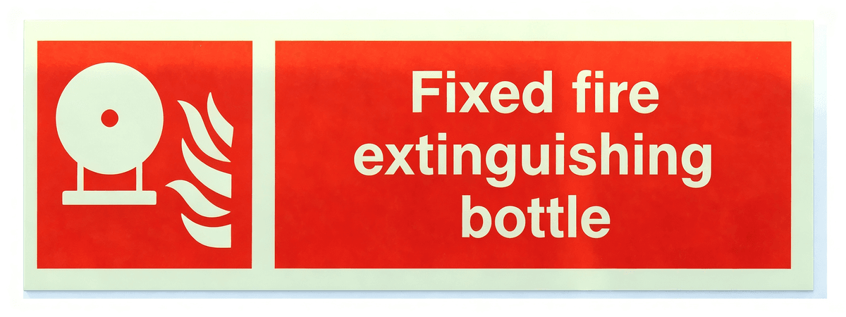 Πινακίδα Fixed Fire Extinguishing Bottle 300x100mm για ναυτιλιακή χρήση