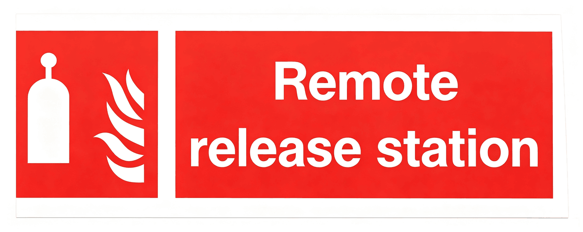 Πινακίδα Remote Release Station για πυροσβεστικό εξοπλισμό πλοίων, IMPA 336182, 300x100 mm