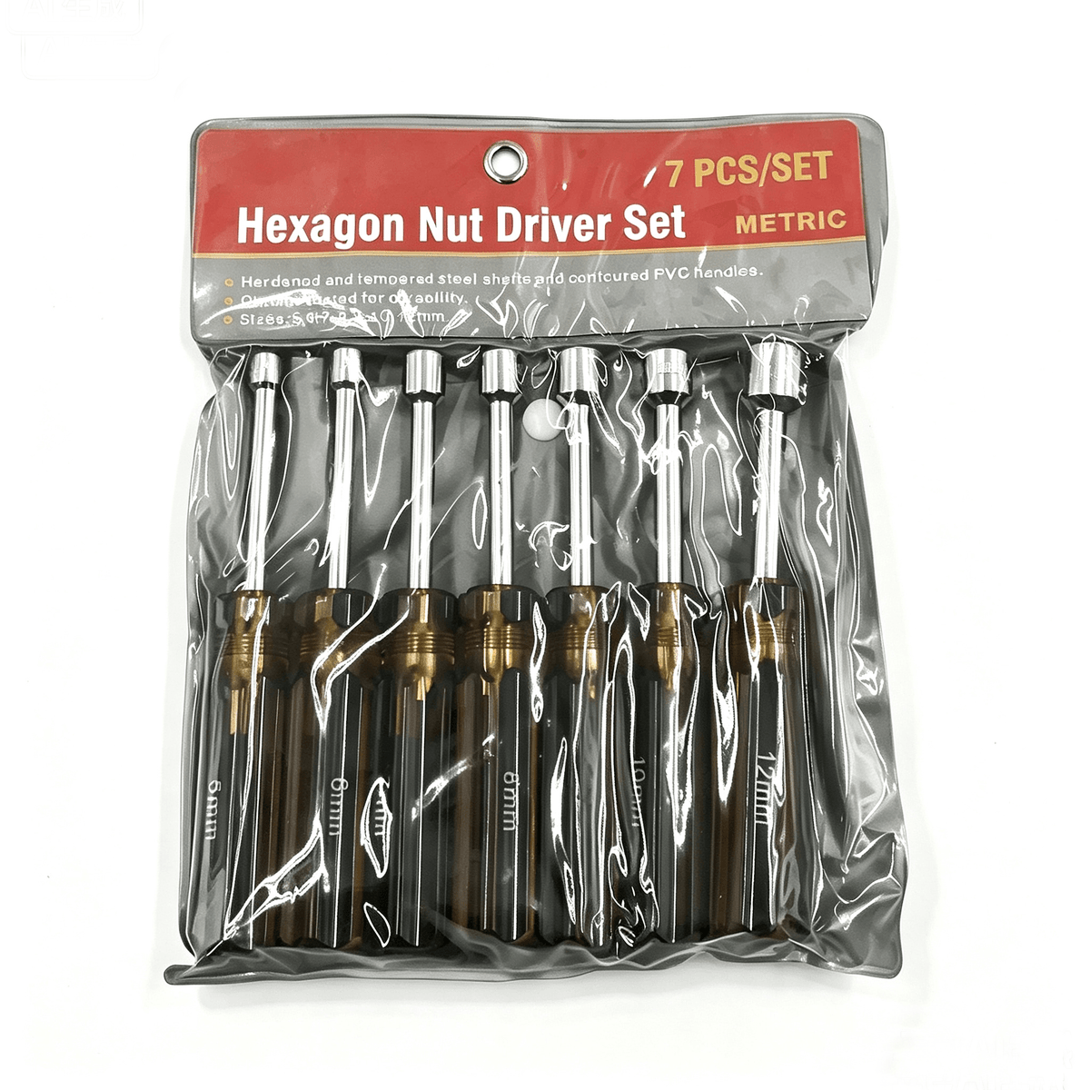 Hexagon nut driver set with steel rack, sizes 5-12 mm, for marine ship supply