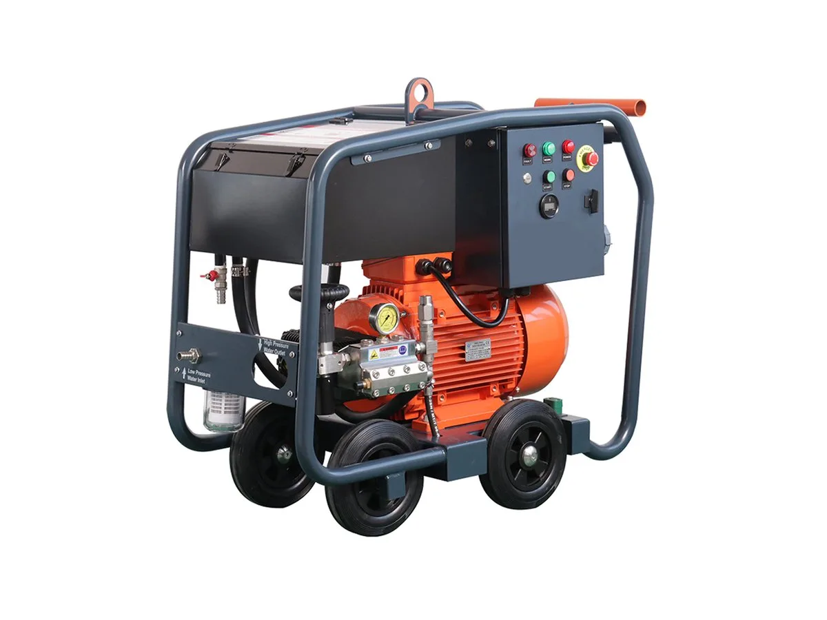 Mobile high-pressure cold water cleaning machine 350 bar with stainless steel frame and hose