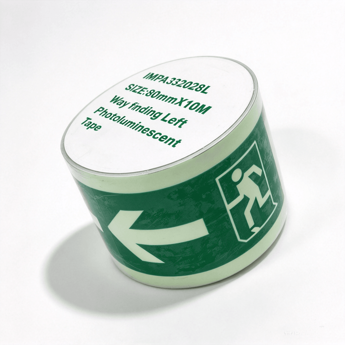 Glow-in-the-dark wayfinding tape roll for marine corridor and muster station marking