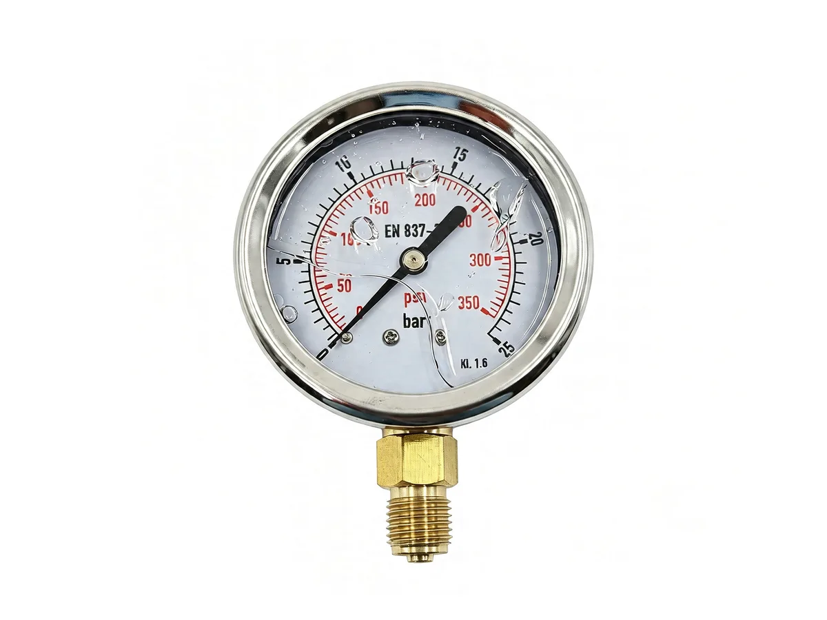 Glycerine filled pressure gauge 0-25 bar 63mm dial marine