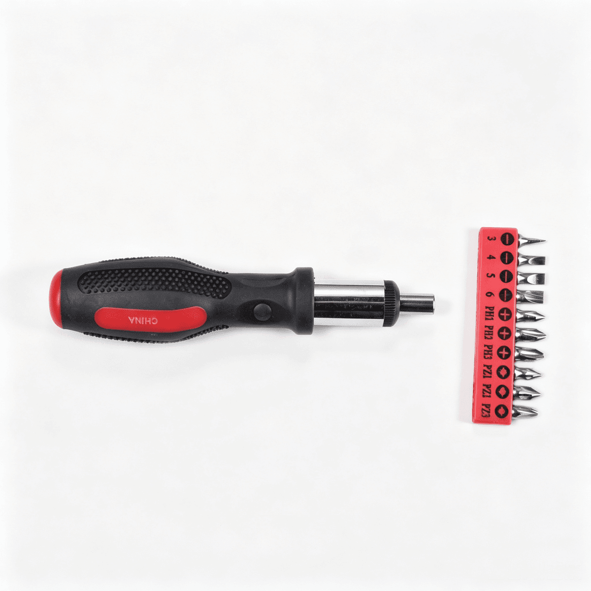 Plastic ratchet handle Phillips screwdriver with magnetic bits, IMPA 612343-612344